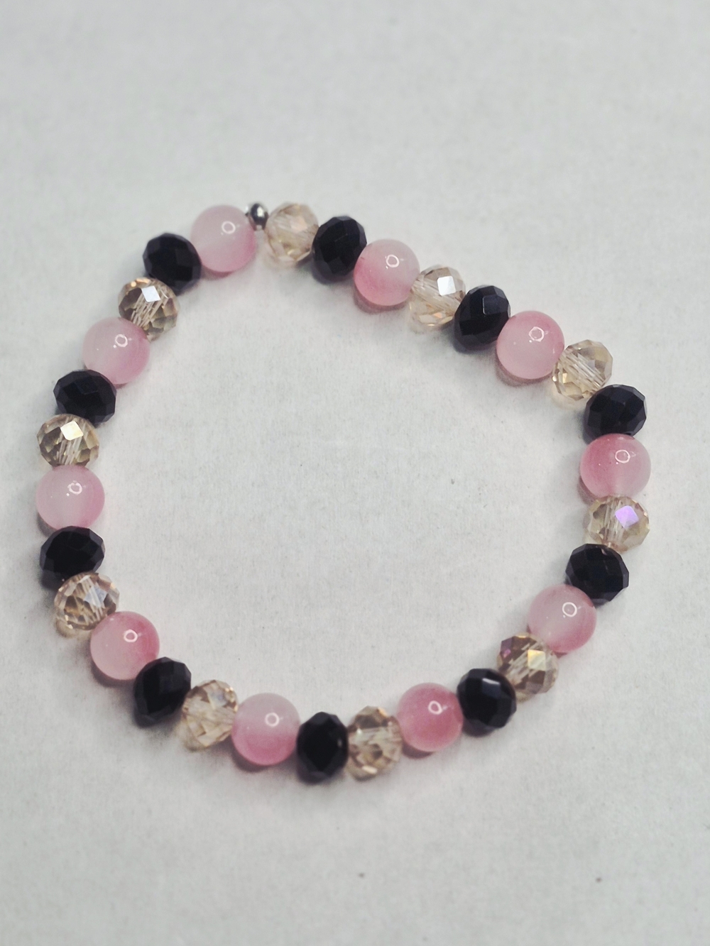 Pink, Black & Champagne Faceted Bead Stretch Bracelet - Women Jewelry